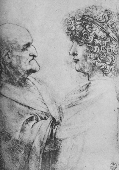 老人と若者が互いに向き合う、c1480 1945 作： Leonardo da Vinci