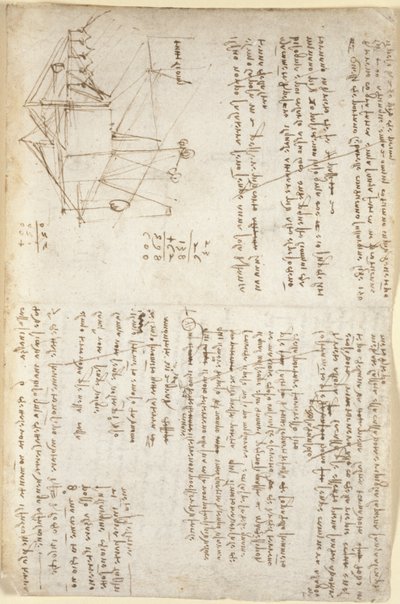 Arundel 263、f.127、遠近法での機械掘削機のメモと概略図（側面）、c.1503-5（紙にペンとインク） 作： Leonardo da Vinci