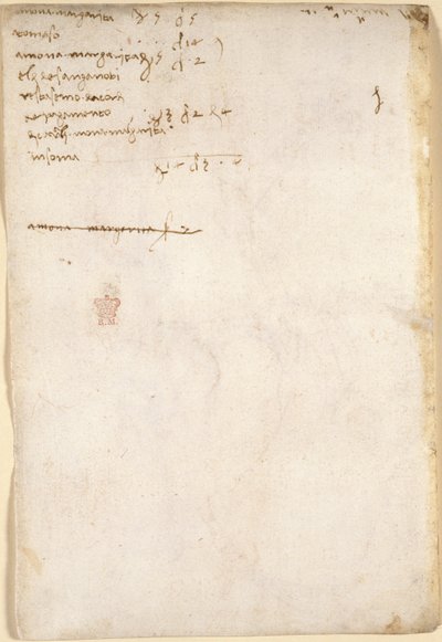 アランデル 263、f.149v、家計簿の集計 (レオナルドの手にはない) (1504)、「コデックス アランデル」より (紙にペンとインク) 作： Leonardo da Vinci