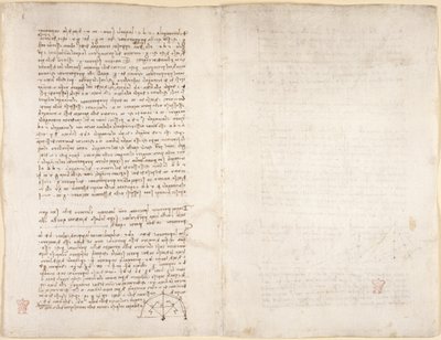 Arundel 263、f.215v、f.218 「Codex Arundel」のメモと図 (紙にペンとインク) 作： Leonardo da Vinci