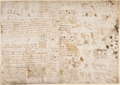 Arundel 263, f.223v 「Codex Arundel」のメモと図 (紙にペンとインク) 作： Leonardo da Vinci