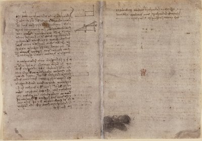 Arundel 263、f.245v、f.246r、「Codex Arundel」の幾何学に関する注記 (c.1518) (紙にペンとインク) 作： Leonardo da Vinci