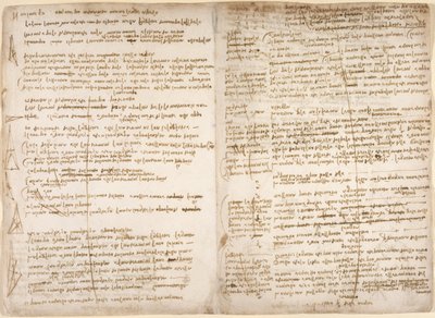 Arundel 263、f.267v、f.266、点、線、面積の数学的定義に関する注記と図表、「水に関する最初の本」 (「Libro primo delle Acque」) (逆さま)、「Codex」より Arundel