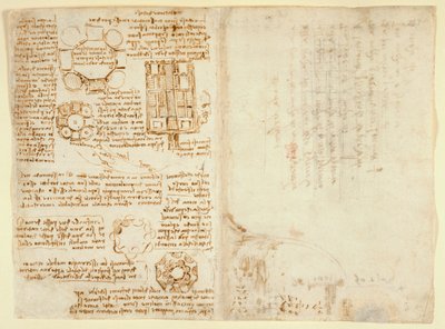 Arundel 263 f.270v、f.263、レオナルド・ダ・ヴィニチによる機械的な力と力、パーカッション、重力、運動、光学、天文学に関するドローイング、さまざまな算術的および幾何学的な命題（紙にペンとインク） 作： Leonardo da Vinci