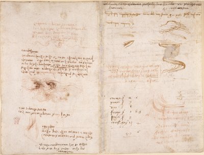 Arundel 263, f.278v, f.271 「Codex Arundel」より、夢、水、ふるい川とアルノ川の現実感に関するメモ (紙にペンとインク) 作： Leonardo da Vinci