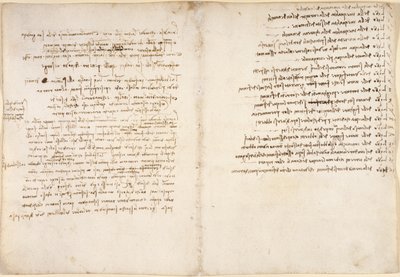 Arundel 263、f.58v、f.45、「Codex Arundel」からの水に関するメモ (紙にペンとインク) 作： Leonardo da Vinci