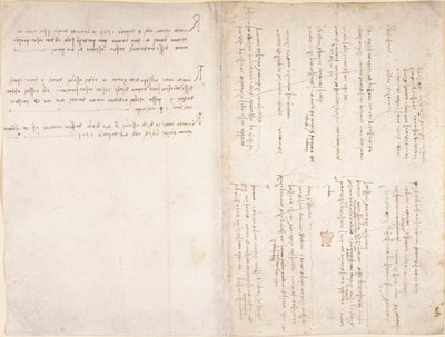 Arundel 263, ff.229v, f.226 「コデックス アランデル」からのレオナルド ダ ヴィンチのメモ (紙にペンとインク) 作： Leonardo da Vinci