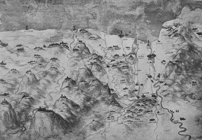 トスカーナの一部の鳥瞰図、c1480 1945 作： Leonardo da Vinci