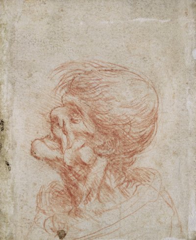 老人の似顔絵の頭の研究、1500〜05年頃（紙に赤いチョーク） 作： Leonardo da Vinci