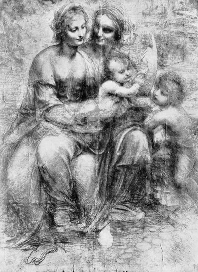 マドンナとチャイルド、聖ヨハネと一緒の聖アンの漫画、15 世紀、1930 年。 作： Leonardo da Vinci