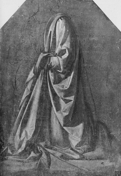 左にひざまずく図のためのカーテンのキャスト、c1475 1945 作： Leonardo da Vinci