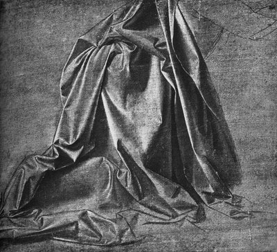 右にひざまずく図のためのカーテンのキャスト、c1470 1945 作： Leonardo da Vinci