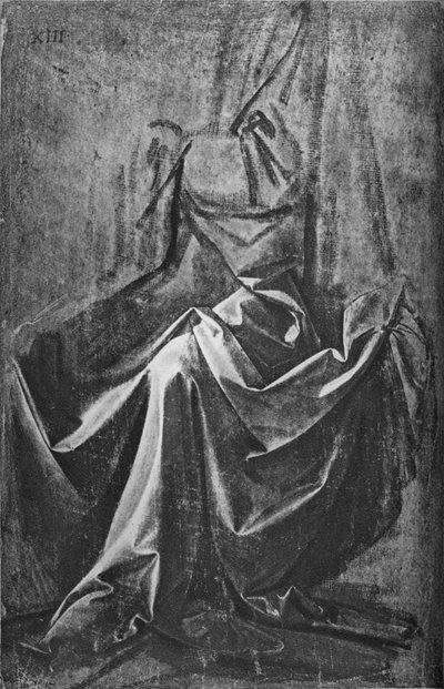 着席フィギュアのカーテンのキャスト、c1475 1945 作： Leonardo da Vinci