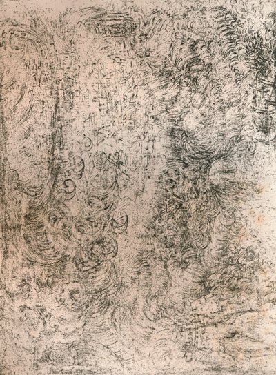 1883年、ウィンザー城の王立図書館からの大洪水を表す木炭画 作： Leonardo da Vinci