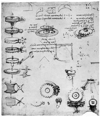 歯車の詳細、1954年後半または16世紀初頭。 作： Leonardo da Vinci