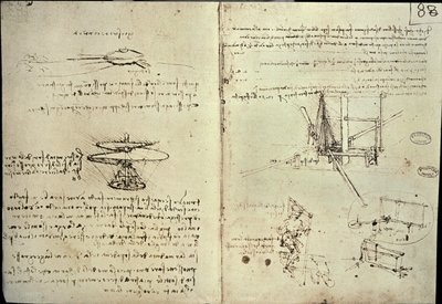 飛行機械のデザイン（紙にペン） 作： Leonardo da Vinci