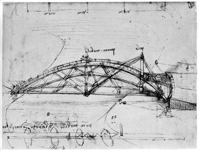 放物線スイングブリッジの設計、1480〜1490、1954年。 作： Leonardo da Vinci
