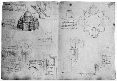 1954年後期または16世紀初頭の集中型建物の設計。 作： Leonardo da Vinci