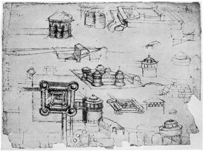 要塞の設計、1500年から1505年、1954年。 作： Leonardo da Vinci