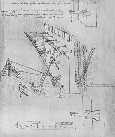 はしごをはじく装置、c1480 1945 作： Leonardo da Vinci
