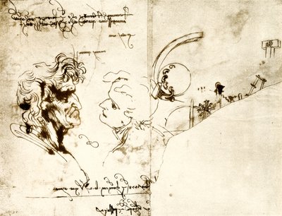 2つの男性の頭のドラフト 作： Leonardo da Vinci