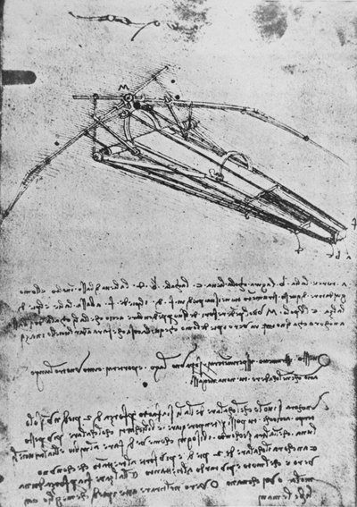 飛行機械の図面、c1480 1945 作： Leonardo da Vinci