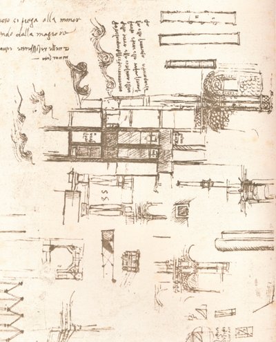 城と別荘のプロジェクトの図面、c1472-c1519 1883 作： Leonardo da Vinci