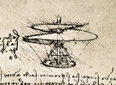 空中スクリュー（ヘリコプター）」の原理と構造を記したダ・ヴィンチ手稿からの抜粋（原稿） 作： レオナルド・ダ・ヴィンチ