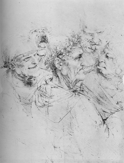 5つのグロテスクな頭、c1480 1945 作： Leonardo da Vinci