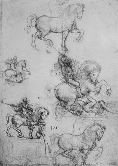 馬とライダーに関する5つの研究、c1480 1945 作： Leonardo da Vinci