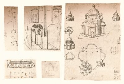 5つの建築図面、c1472-c1519 1883 作： Leonardo da Vinci