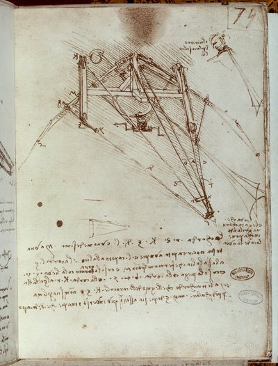 空飛ぶ機械の絵。レオナルド・デ・ヴィンチの手稿（レオナルド・ダ・ヴィンチ 作： Leonardo da Vinci