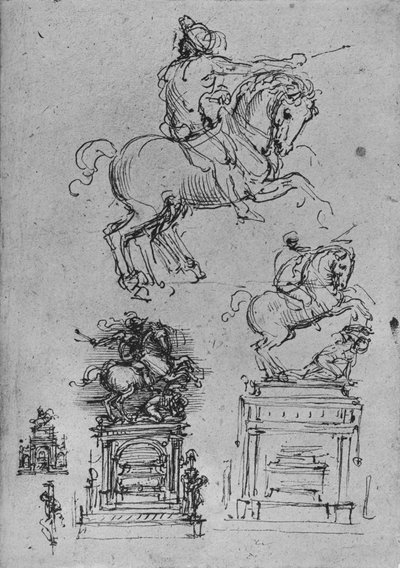 馬術記念碑のための4つの研究、c1480 1945 作： Leonardo da Vinci