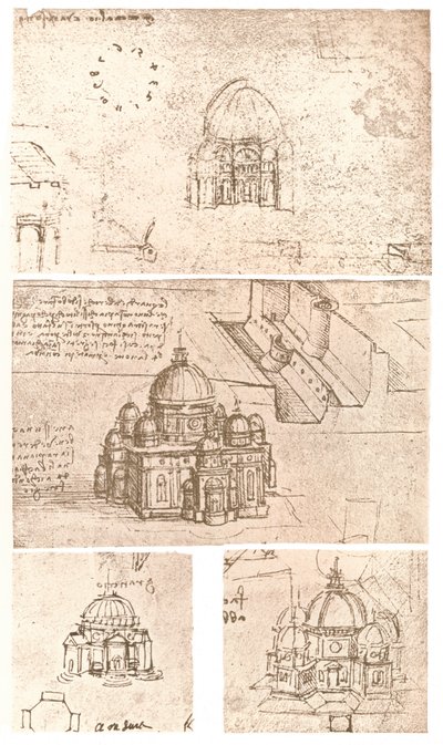 教会の建築の4つの図面、c1472-c1519 1883 作： Leonardo da Vinci