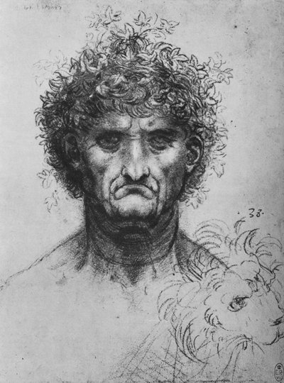 花輪をはいた老人の顔、c1480 1945 作： Leonardo da Vinci
