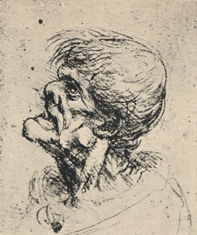 左のグロテスクなプロファイル、c1480 1945 作： Leonardo da Vinci