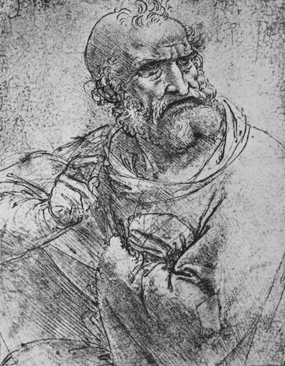 右手を上げた使徒の半身、c1480 1945 作： Leonardo da Vinci