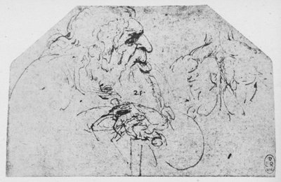棒に寄りかかっている老人の半分の長さ、c1480 1945 作： Leonardo da Vinci