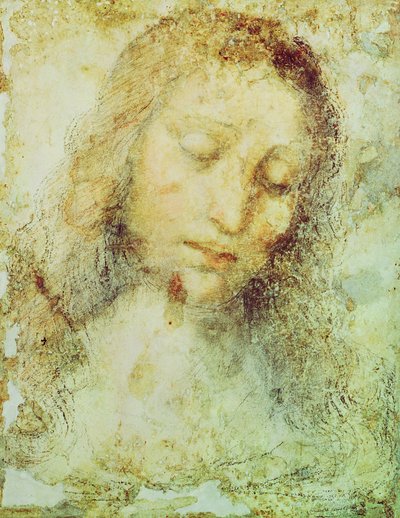 キリストの頭（鉛筆とウォッシュ） 作： Leonardo da Vinci