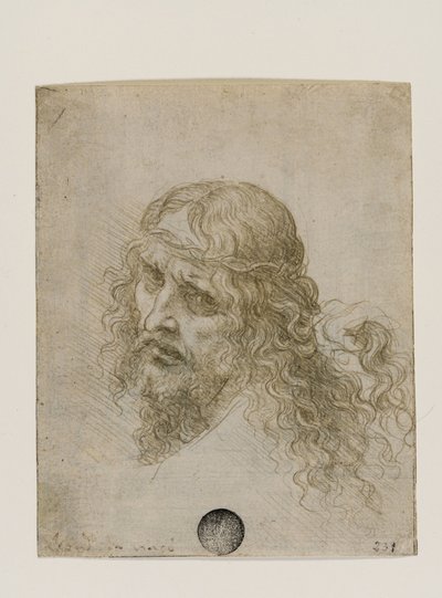 いばらを冠したキリストの頭、c。 1500。 作： Leonardo da Vinci