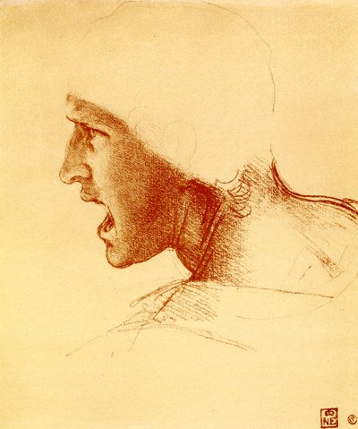 叫んで攻撃する戦士の頭 作： Leonardo da Vinci