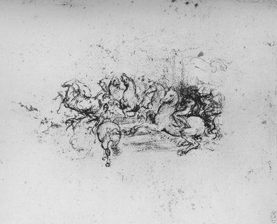 左から前進するペナントを持つ騎手、c1480 1945 作： Leonardo da Vinci