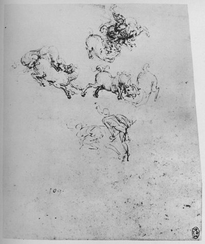 戦闘における馬と騎手、c1480 1945 作： Leonardo da Vinci