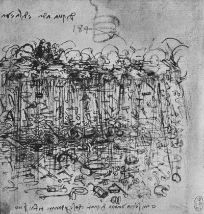 雲から雨を降らせた地球を実装、c1480 1945 作： Leonardo da Vinci