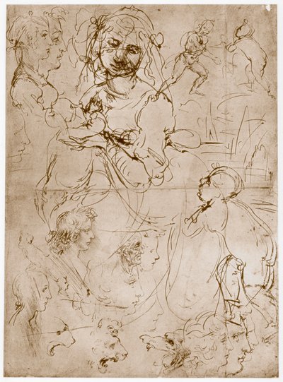 マドンナを子供と聖ヨハネとひざまずく、1478年〜1480年 作： Leonardo da Vinci