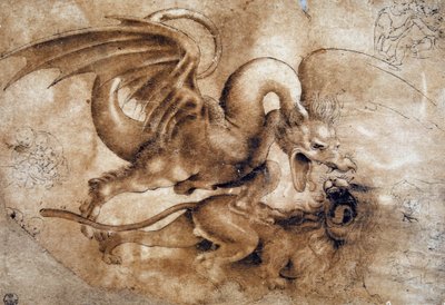 レオナルド・ダ・ヴィンチ（Leonardo da Vinci）（1452 - 1519）。獅子と竜の戦い」GDSU 435 E（イマジナ 作： Leonardo da Vinci