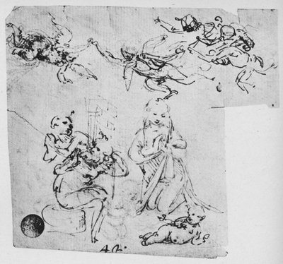 乳幼児のキリストと他の人物を崇拝するマドンナ、c1480 1945 作： Leonardo da Vinci
