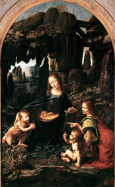 岩窟の聖母》1483-94年頃（油彩、パネルからキャンヴァスに転写） 作： Leonardo da Vinci