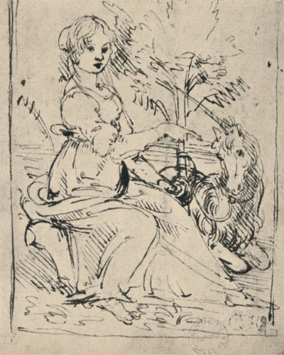 ユニコーンの乙女、c1478-1480 1945 作： Leonardo da Vinci