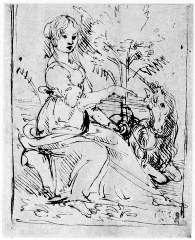 ユニコーンの乙女、c1480 1954。 作： Leonardo da Vinci